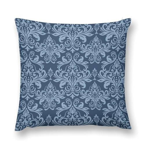 Blue Vintage Damask Floral Throw Pillow Cover Oriental Antique Couch Sofa Pillowcases Luxury Gothic Bohemia Flowers Pillows Cushion Case for Farmhouse Bed Chair 18x18inch - color: Damaskblack-3