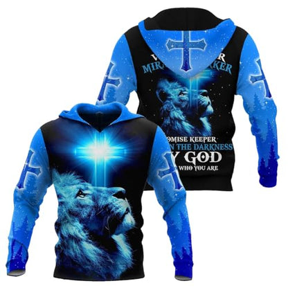 3D Christian Jesus Hoodies for Men Women Unisex Praying Hands Sweatshirt Pullover king Printed sweater - color: Lionblue, size: Small