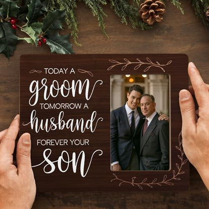 Groom Engagement Gifts Picture Frame, Father Mother of the Groom Gift, Today A Groom Tomorrow A Husband Forever Your Son Frames Fits 4x6 Photo - color: Gray