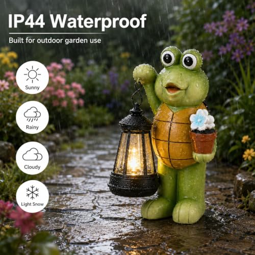 Goodeco Turtle with Solar Lantern - Outdoor Garden Gifts for Women - color: Brown