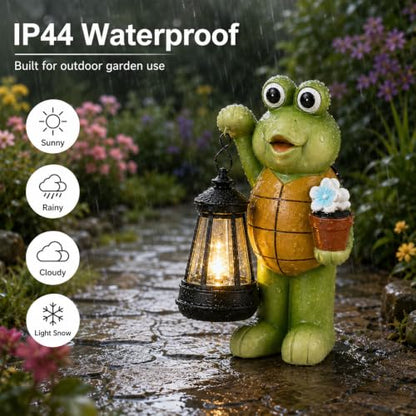Goodeco Turtle with Solar Lantern - Outdoor Garden Gifts for Women - color: Brown