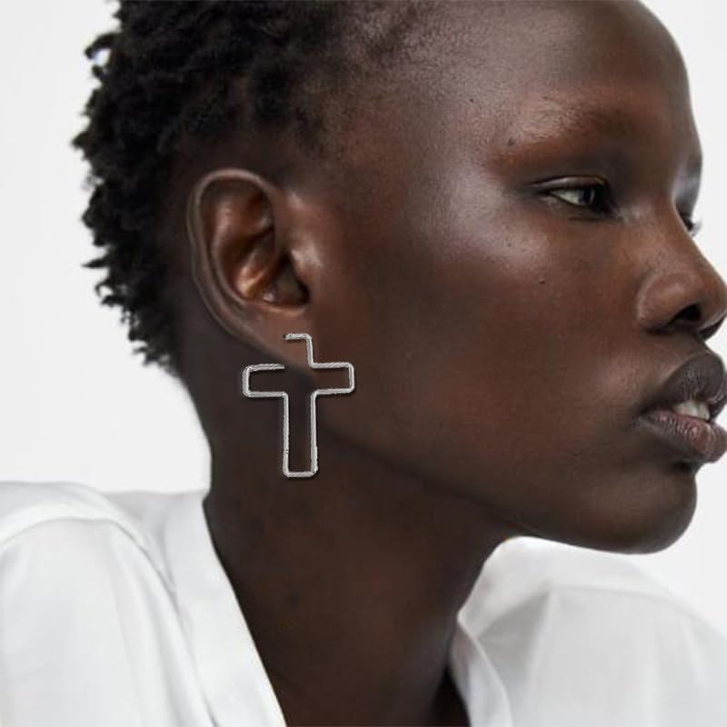 Cross Hoop Earrings Big Circle Hoop Earrings for Women Christian Jewelry - color: C-S