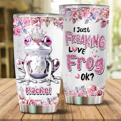 Personalized Frog Tumbler Gifts for Women Travel Cup Coffee Mug Jewelry Style Insulated Stainless Steel 20oz With Lid Gift for Girls Daughter Sister Animal Lovers - color: Frog