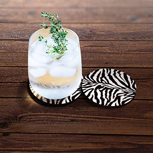 , Zebra Stripes Skin Pattern Design Absorbent ROUND Fabric Felt Neoprene Car Coasters for Drinks (2.87 inches), 2pcs Set - color: Zebra Stripes Skin Pattern