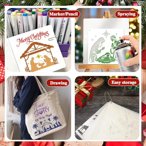Konsait 10 PCS Christmas Nativity Stencils for Painting on Wood, Reusable Nativity Scene Templates Jesus Wise Men Christmas Stencil for Home Decor, Plastic Painting Stencils for Art Hand Crafts