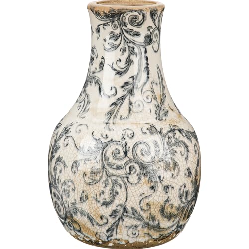 LemonRoad Vintage Ceramic Flower Vase 5.7 Inch Chinoiserie Ice Cracked Glaze Porcelain Vase Rustic Ceramic Large Centerpieces for Home Table Living Room Bookshelf Office(Vine Style) - style: Vine Style