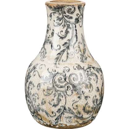 LemonRoad Vintage Ceramic Flower Vase 5.7 Inch Chinoiserie Ice Cracked Glaze Porcelain Vase Rustic Ceramic Large Centerpieces for Home Table Living Room Bookshelf Office(Vine Style) - style: Vine Style
