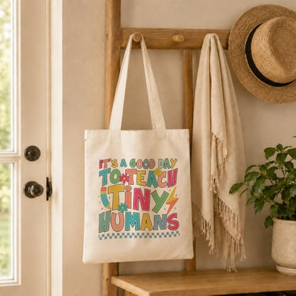 Teacher Tote Bag, Teacher Appreciation Gifts, It's A Good Day to Teach Tiny Humans Canvas Shoulder Bag, Reusable Shopping Carryall, Thank You Educator Present - color: Style 12