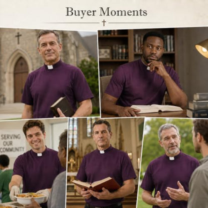 Men's T-Shirt Sleeves Tab Collar Clergy Minister Priest Outfit Priest Costume Shirt Tops - color: Purlpe, size: X-Large