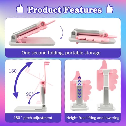 Father's Day Foldable Cell Phone Stand Non-Slip,Thumbs Up Adjustable Phone Holder with Silicone，Portable Phone Stand for Desktop Compatible with All Mobile Phones (Pink) - color: pink 1p