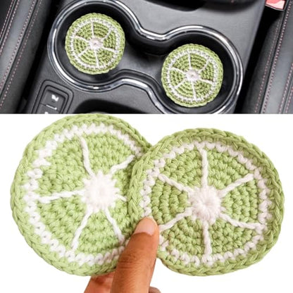 Cotton Crotchet Fruit Car Coaster Set (Lime Zing) - color: Minty Lime