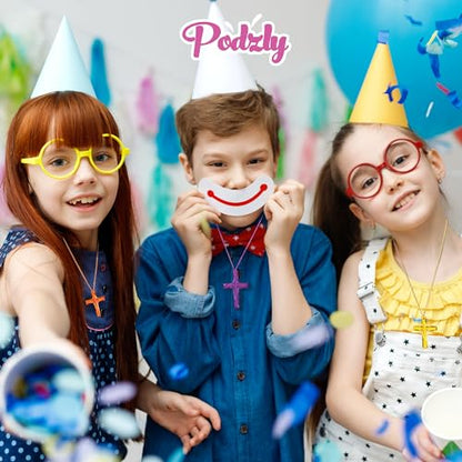 Podzly 48 Pieces Crystal Cross Necklaces - Small Plastic Crosses for Religious Party Favors, Sunday School & Vacation Bible School - Crystal Cross Necklace, Bulk Cross Necklace