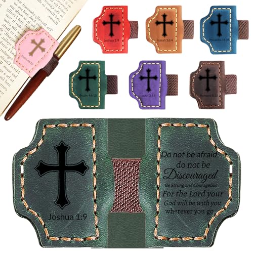 Personalized Leather Bookmark with Pen Holder - Magnetic Bible Verse Design, Christian Book Lovers Reading Accessory, for Book Lovers Men Women (Green, Joshua 1:9) - color: Green, size: Joshua 1:9