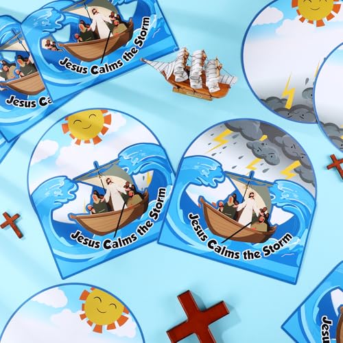 Motipuns Jesus Calms the Storm Craft Kit for Kids Bible Crafts, 24 Sets