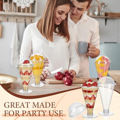 20 Pcs Disposable Plastic Martini Glasses with Lids 6.76 oz Clear Dessert Cup Cocktail Milkshake Champagne Cup for Birthday Wedding Party Supplies - color: Clear