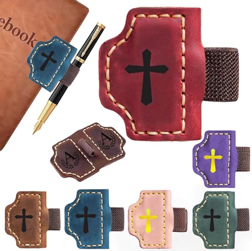 Bygone Mark Personalized Magnetic Leather Bookmark with Pen Holder, Magnetic Cross Bookmark, Christian Book Lovers Reading Accessory, Marker for Book Lovers Men Women (Red, Cross) - color: Red, size: Cross