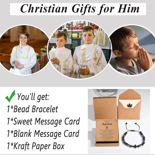 Teen Boy Gifts Cross Bracelet First Communion Baptism Confirmation Gifts for Boys Christian Jejus Jewelry for Teenage Easter Stuffers - style: Baptism Gift