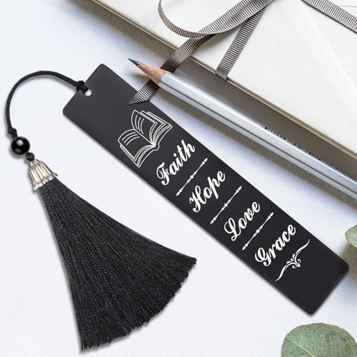 Hafhue Faith Hope Love Grace Metal Bookmark with Tassels, Bible Verse Bookmarker Gifts for Reader Bookworm Book Lover Author, Inspirational Gifts for Women Men, Religious Gifts for Christians Pastor