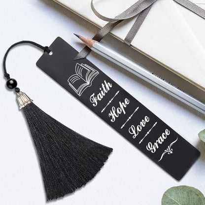 Hafhue Faith Hope Love Grace Metal Bookmark with Tassels, Bible Verse Bookmarker Gifts for Reader Bookworm Book Lover Author, Inspirational Gifts for Women Men, Religious Gifts for Christians Pastor