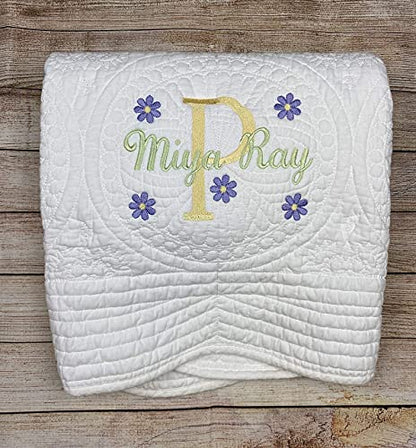 Personalized Baby Blanket – Custom Name, Monogram & Birth Stats, Soft Cotton Heirloom Quilt Keepsake, Unique Baby Gift for Boys & Girls (Soft Classic Quilt) - color: Soft Classic Quilt
