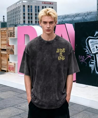 Jesus is King Shirt Christian Shirts for Men Oversized Religious Top - color: Darkgrey4a, size: Large