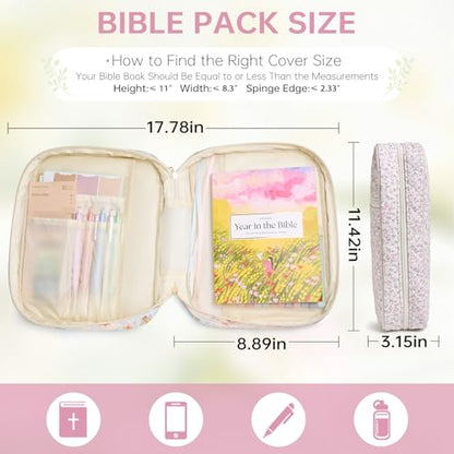 Bible Bag Cover Case for Women Study Supplies Kit Church Book Holder - color: Mini Pink Flower