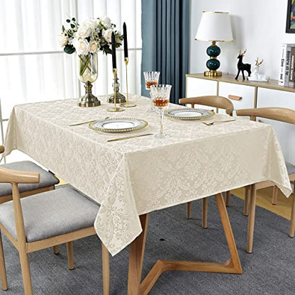 SASTYBALE Jacquard Tablecloth Rectangle 60 x 84 Inch Beige Waterproof - color: Beige, size: 84" x 60" (Rectangular)