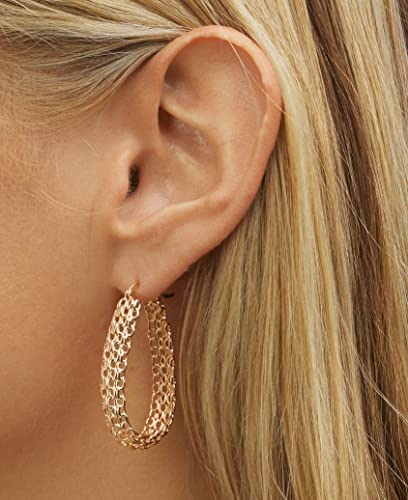 Barzel 18K Gold Plated Link Mesh Braided Filigree Hoop Earrings (Gold)