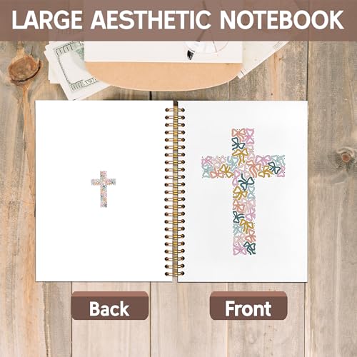 KAOWT Pastel Bow Cross Christian Notebook Journal, Bible Notebooks for Note Taking, Prayer Journal for Woman, Girly Preppy Religious Hardcover Spiral Notebook 5.5x8.3in - color: notbook bible-jesus bow