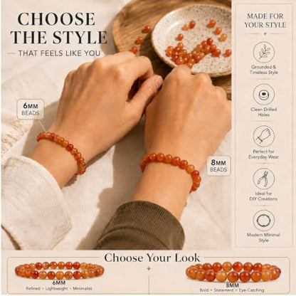 Cherry Tree Collection 100PCS 6mm Carnelian Round Bead Craft Kit - color: carnelian, size: 6mm