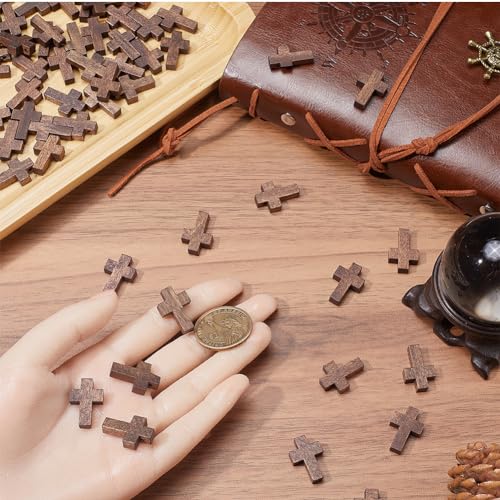SUNNYCLUE 100Pcs Wood Cross Charms Wooden Cross Beads Mini Small Pocket Crosses Natural Wood Rosary Crucifix Easter Holiday Charms for Jewelry Making Charms DIY Necklace Bracelets Craft Supplies - color: 100Pcs Coconut Brown 22x15mm