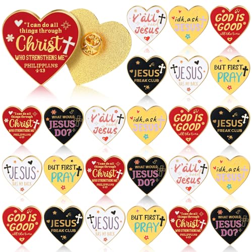 Landical 24 Pcs Jesus Christian Pins - style: Stylish Heart