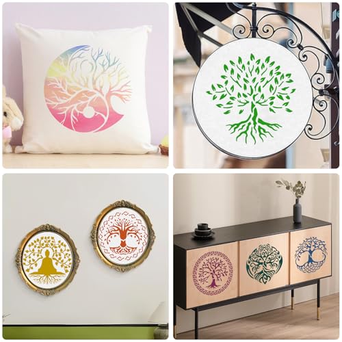 Yazhiji 15Pcs 6 x 6 Inch Tree of Life Stencil, Reusable Stencils for Painting on Wood Decoration Painting Templates for Wall Floor DIY Decorations Christmas Gifts for Kids - style: Tree of Life