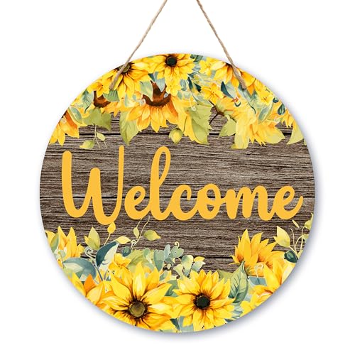 Welcome Sign For Front Door, Summer Rustic Sunflower Wooden Door Sign Decor, Welcome Sign For Round Front Door, Farmhouse Porch Hanging Sign For Home Front Door Decor -06 - style: Summer Rustic
