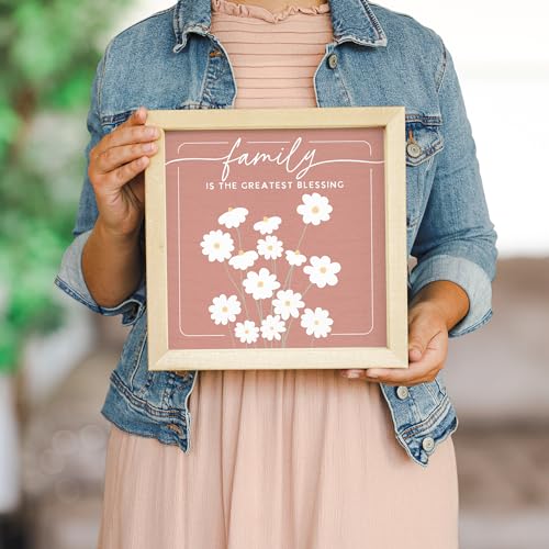 Simply Said, INC Rustic Frames Family Sign - Family Is The Greatest Blessing - 10 x 10 inch Wood Farmhouse Decor - Made in USA - RF1481 - color: Family Blessing Pink