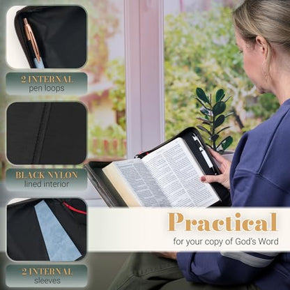Christian Art Gifts Premium Faux Leather Inspirational Floral Bible Cover for Women: Everything Beautiful Encouraging Bible Verse, Easy Carry Zippered Case, Pen Loops, Pockets, Pink & Brown, Large - size: Large
