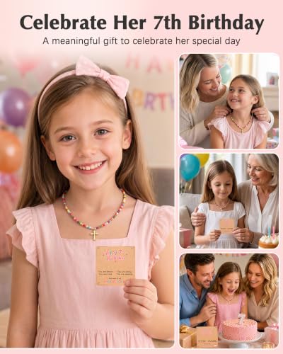 PINKDODO Colorful Bead Cross Necklace Happy 8th 9th 10th Birthday Gifts - style: 7th birthday