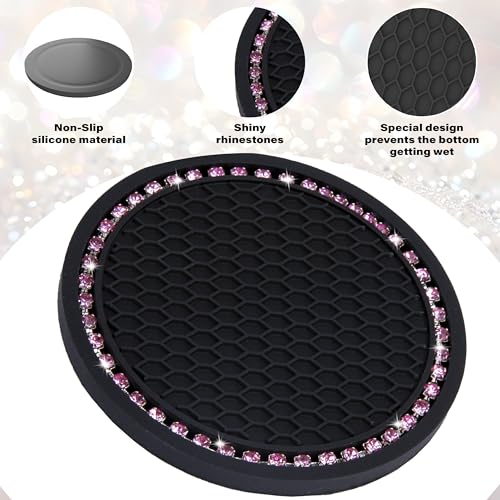 BFXM 2 PCS Bling Cup Holder Coasters for Car 2.75 inch (Pink Diamond) - color: Black+bling Pink