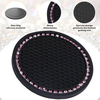 BFXM 2 PCS Bling Cup Holder Coasters for Car 2.75 inch (Pink Diamond) - color: Black+bling Pink