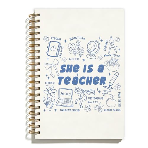 Blue Coquette Preppy Christian Teacher Spiral Notebook, Bible Notebooks for Note Taking, Teachers Appreciation Graduation Gifts, Religious Prayer Journal for Women, Coworker Gift, 5.5x8.3 Inch - color: Colour-2