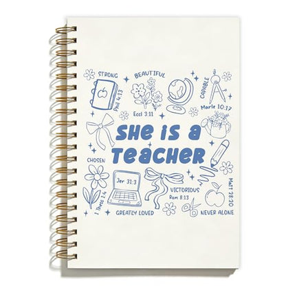Blue Coquette Preppy Christian Teacher Spiral Notebook, Bible Notebooks for Note Taking, Teachers Appreciation Graduation Gifts, Religious Prayer Journal for Women, Coworker Gift, 5.5x8.3 Inch - color: Colour-2