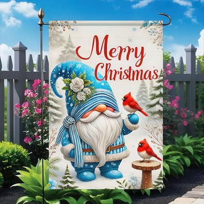 BlissYard Christmas Gnome Garden Flag 12x18 Inch Polyester - color: Gnome and Cardinals
