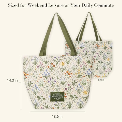 Christian Art Gifts Natural Canvas Tote Bags for Women - color: Floral Canvas/Be Joyful