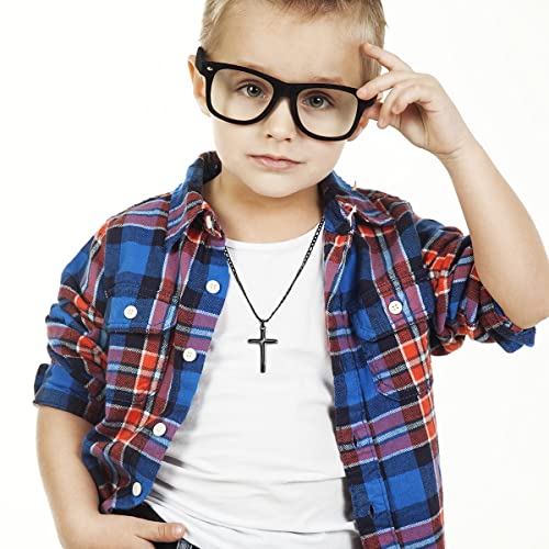 Joxevyia 14K Gold Filled Cross Necklace for Men Figaro Chain Stainless Steel Polished Cross Pendant Necklace Simple Baptism Faith Jewelry Gift - size: 18 inches, style: Big Black cross pendant(1.2"*0.7")