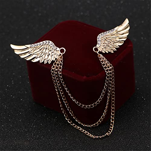 WCRAZYE Shiny Rhinestone Metal Feather Lapel Pin Angel Wings Tassel Chain Brooch Collar Pins for Women Girls Men's Animal Eagle Pin Suit Sweater Shawl Coat Breastpin Accessories - color: Gold Wings Pins