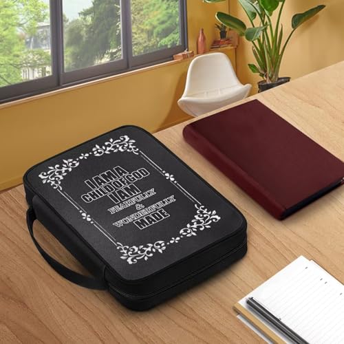 I AM A Child of GOD Black Bible Cover for Women Men,Canvas Bible Book Carrying Cases Church Bag with Handle - color: I Am a Child of God-black