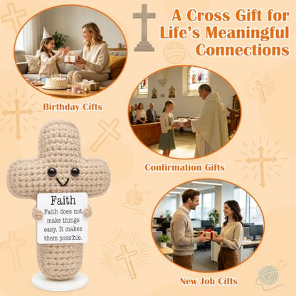 Christian Birthday Gifts for Women, New Job Religious Faith Gift for Coworker Friend Sister, Back to School Baptism Confirmation Gifts for Students Teen Daughter, Handmade Inspirational Crochet Cross