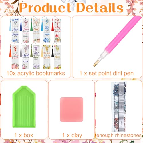 Sinload 10 Pcs Diamond Art Bookmark Christian Bible Verse Bookmarks Kits - style: Christian
