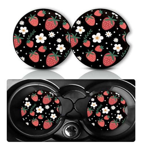 2PCS Strawberry Car Cup Holder Coasters Universal Anti-Slip Rubber Mat - color: Strawberry