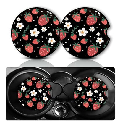 2PCS Strawberry Car Cup Holder Coasters Universal Anti-Slip Rubber Mat - color: Strawberry